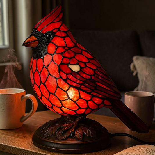 Cardinal Accent Lamp | Handcrafted Stained Glass Design with Warm LED Light | Unique Side Table Lamp for Cozy Ambiance 4