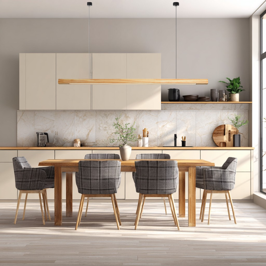 Elegant Wood Linear Suspension Chandelier Light with Dimmable LED & Adjustable Length for Modern Dining Rooms 1