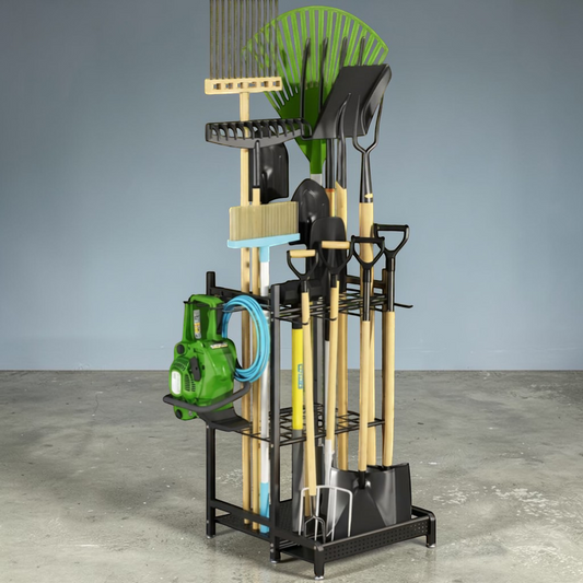 Heavy-Duty Garden Tool Rack | Three-Tier Storage with Optional Wheels | Efficient Organizer for Sheds and Garages 1