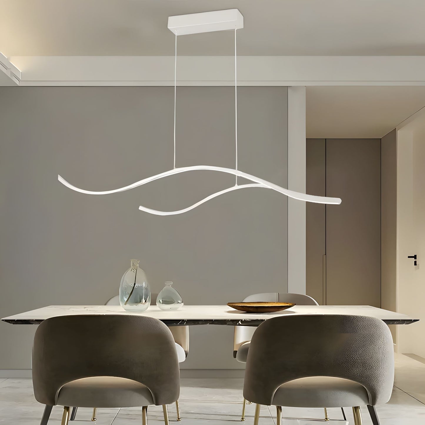 Modern Waves | LED Chandelier Light with Adjustable Height & Dimmable Features | Elegant Lighting for Dining Room Ambiance 9
