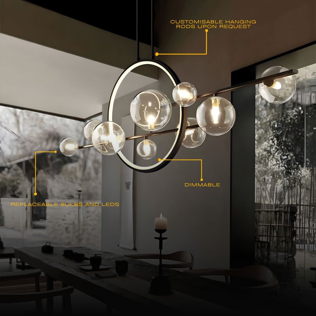 Archipelago Collection | Modern Chandelier Light with Adjustable Glass Globes | Scandinavian Design for Elegant Dining Ambiance 3