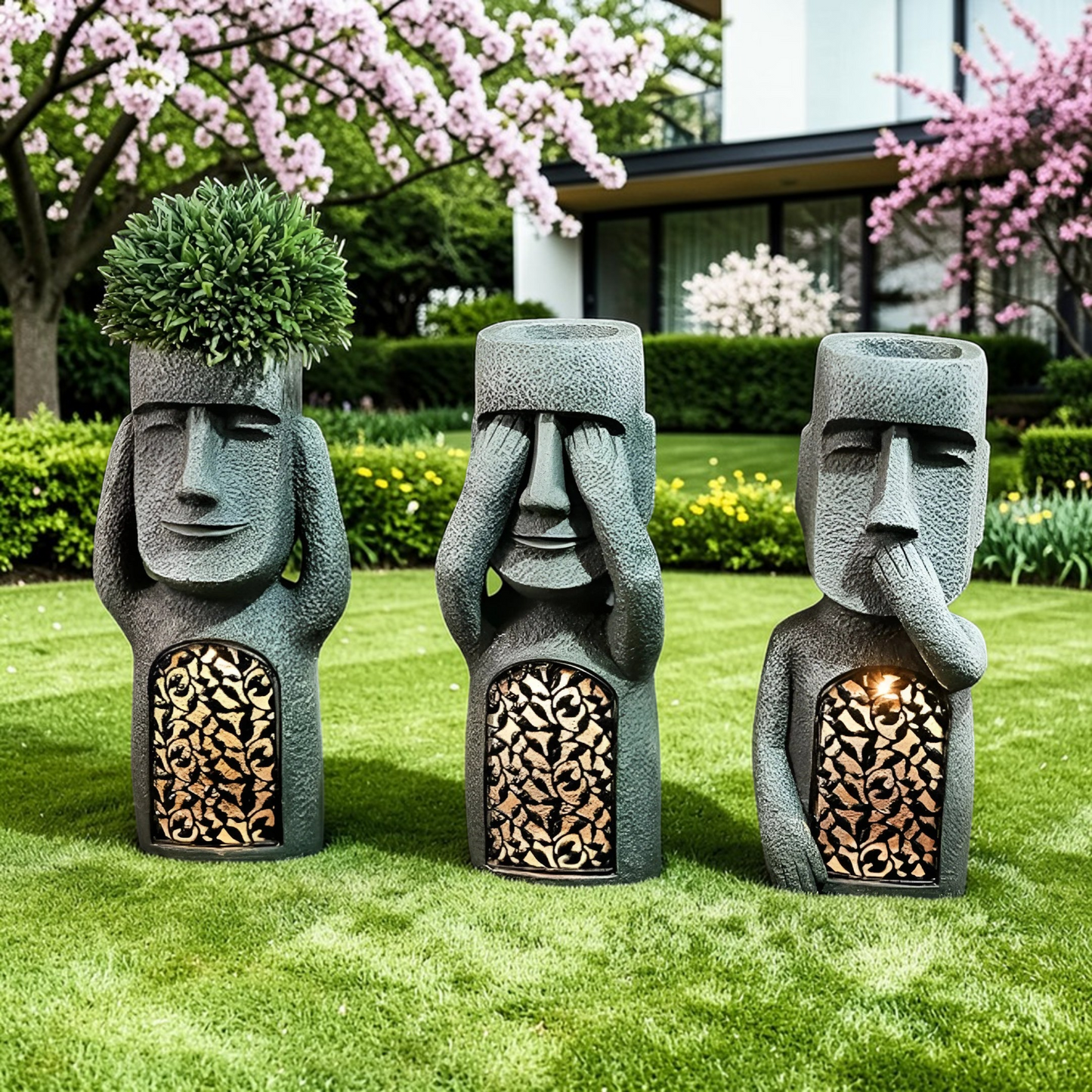 Artistic Face Planter | Outdoor Planter with Solar LED Glow | Unique Home Decor for Creative Spaces 4