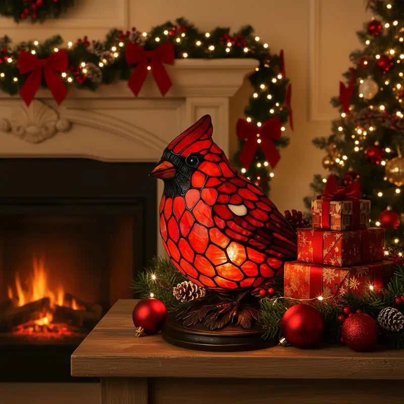 Cardinal Accent Lamp | Handcrafted Stained Glass Design with Warm LED Light | Unique Side Table Lamp for Cozy Ambiance 2