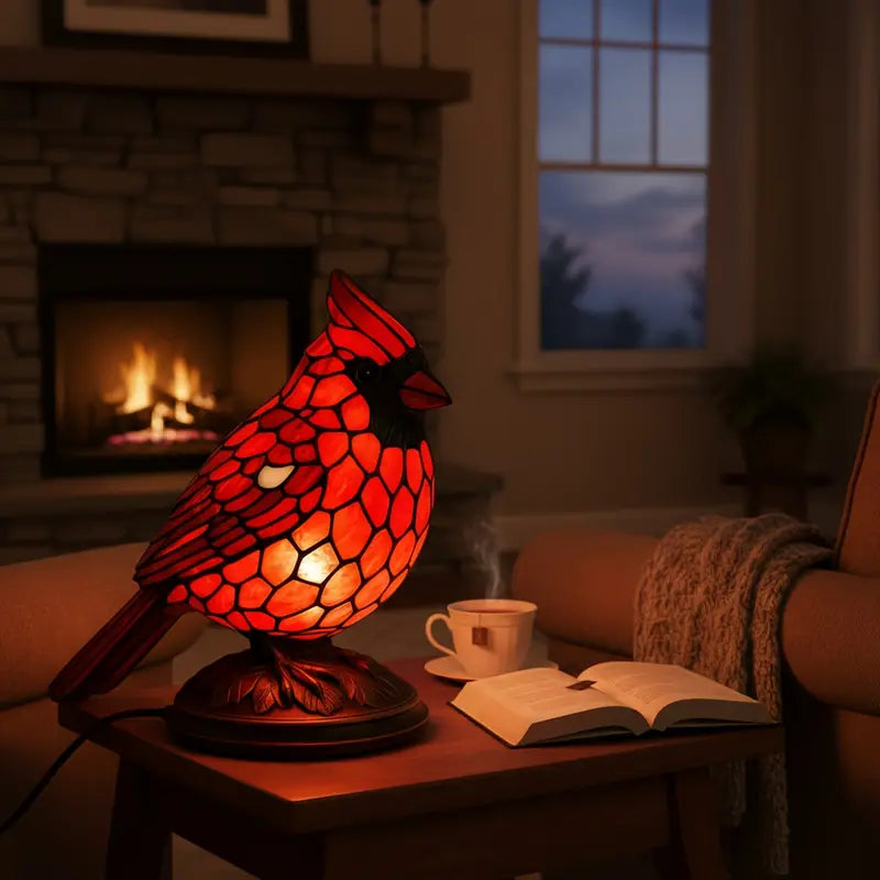 Cardinal Accent Lamp | Handcrafted Stained Glass Design with Warm LED Light | Unique Side Table Lamp for Cozy Ambiance 5