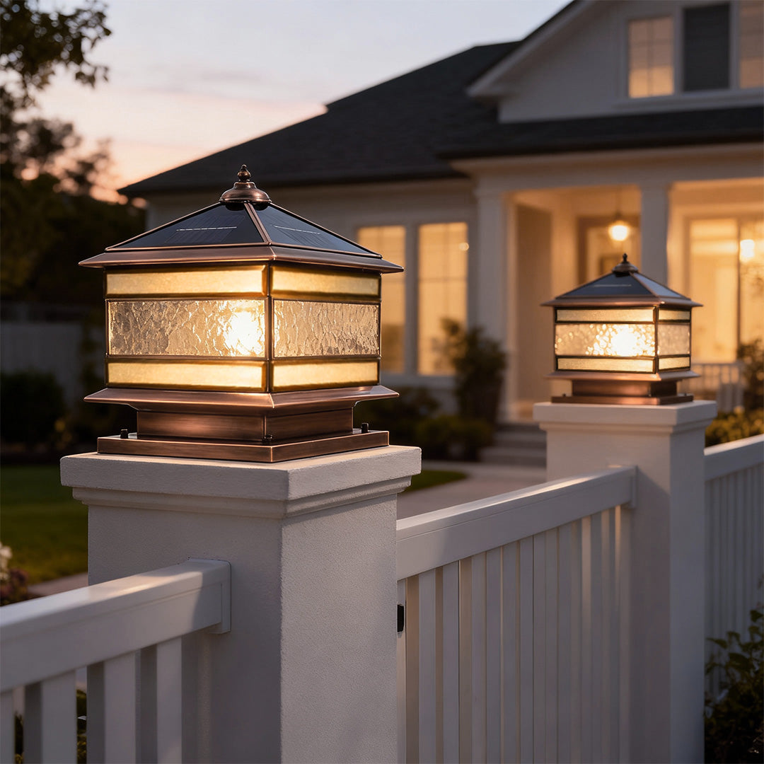 Classic Copper | Solar Pillar Light with Dual Power Options | Elegant Outdoor Lighting for Gardens and Pathways 0