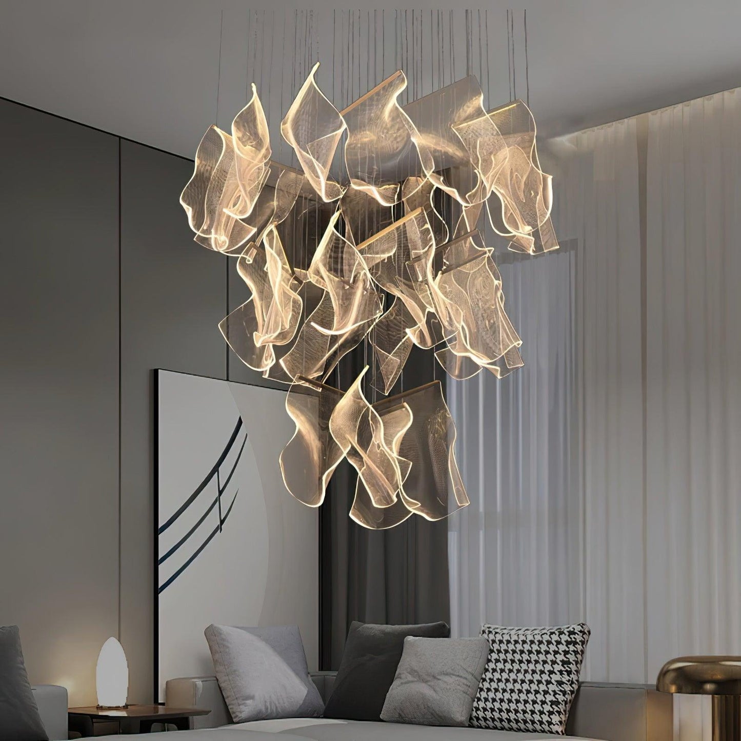 Elegant Acrylic Chandelier Light with LED & Adjustable Height | Modern Gold Design for Dining Room Illumination 2
