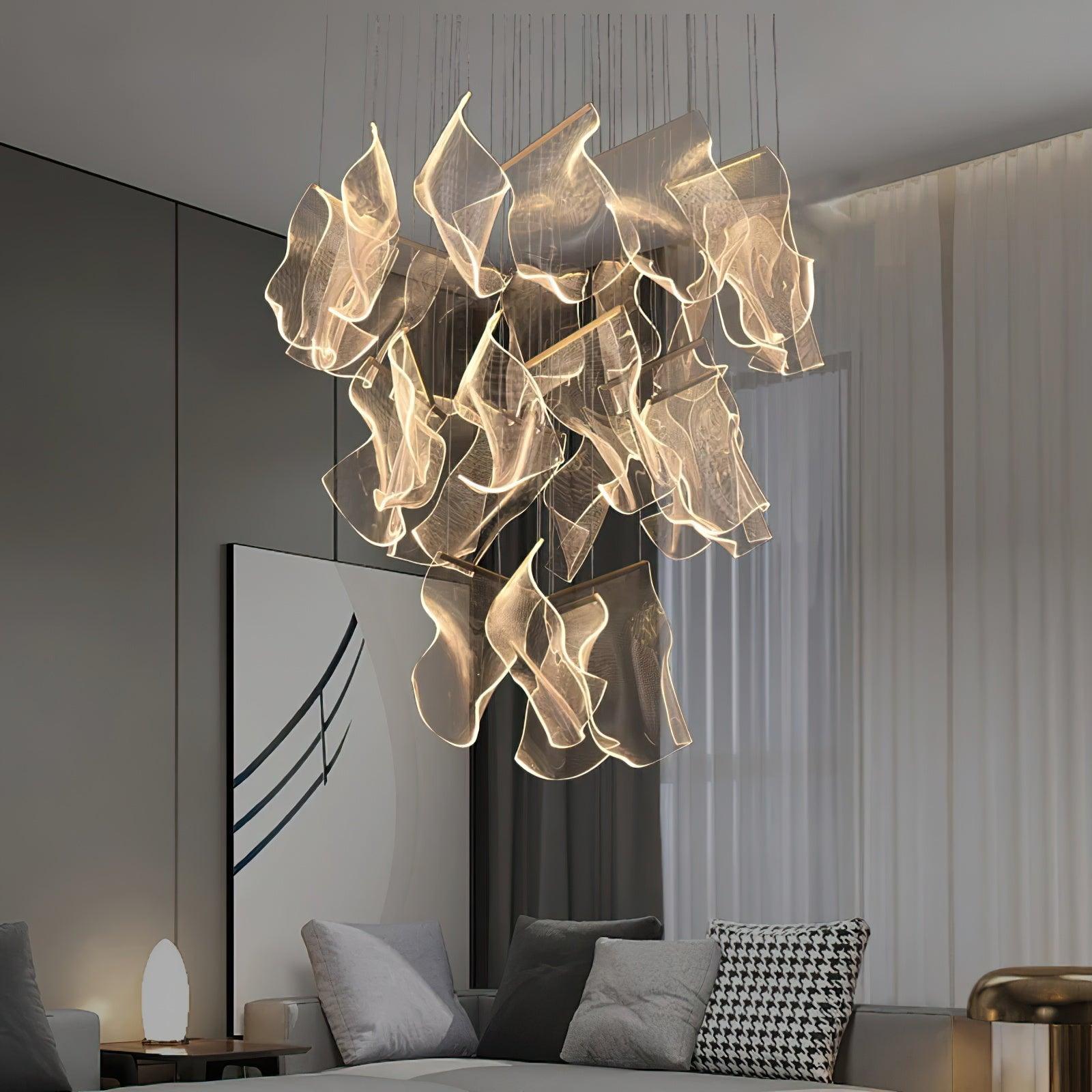 Elegant Acrylic Chandelier Light with LED & Adjustable Height | Modern Gold Design for Dining Room Illumination 2