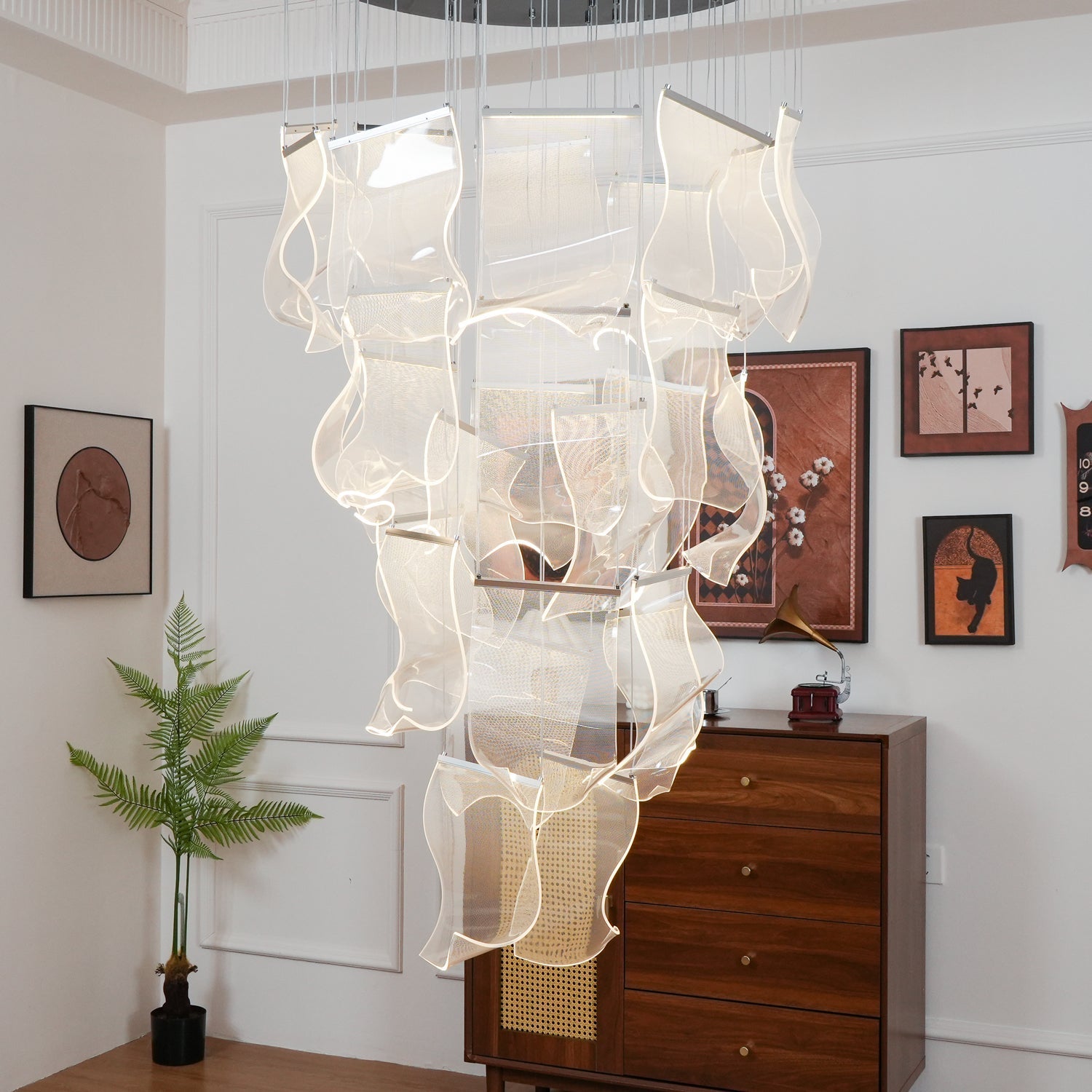 Elegant Acrylic Chandelier Light with LED & Adjustable Height | Modern Gold Design for Dining Room Illumination 3