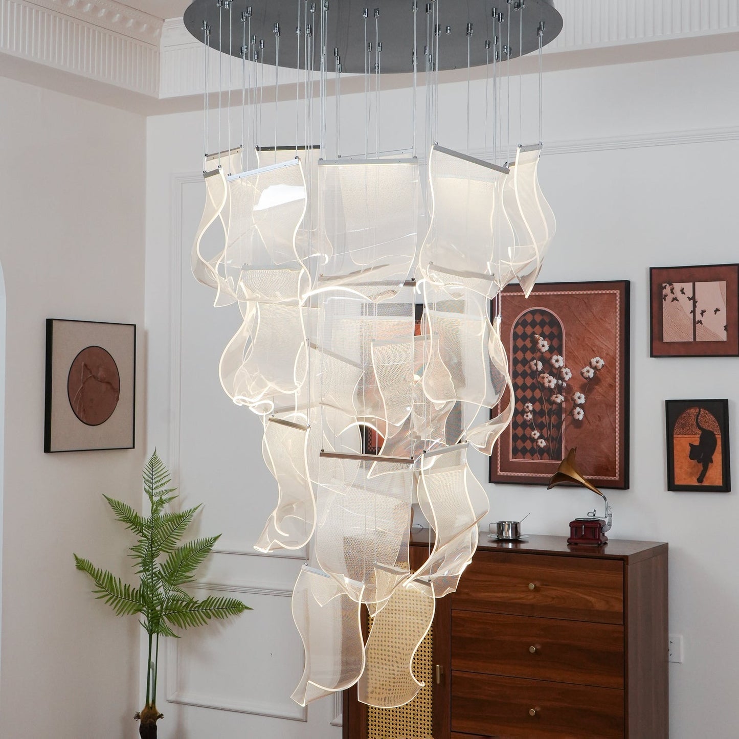 Elegant Acrylic Chandelier Light with LED & Adjustable Height | Modern Gold Design for Dining Room Illumination 4