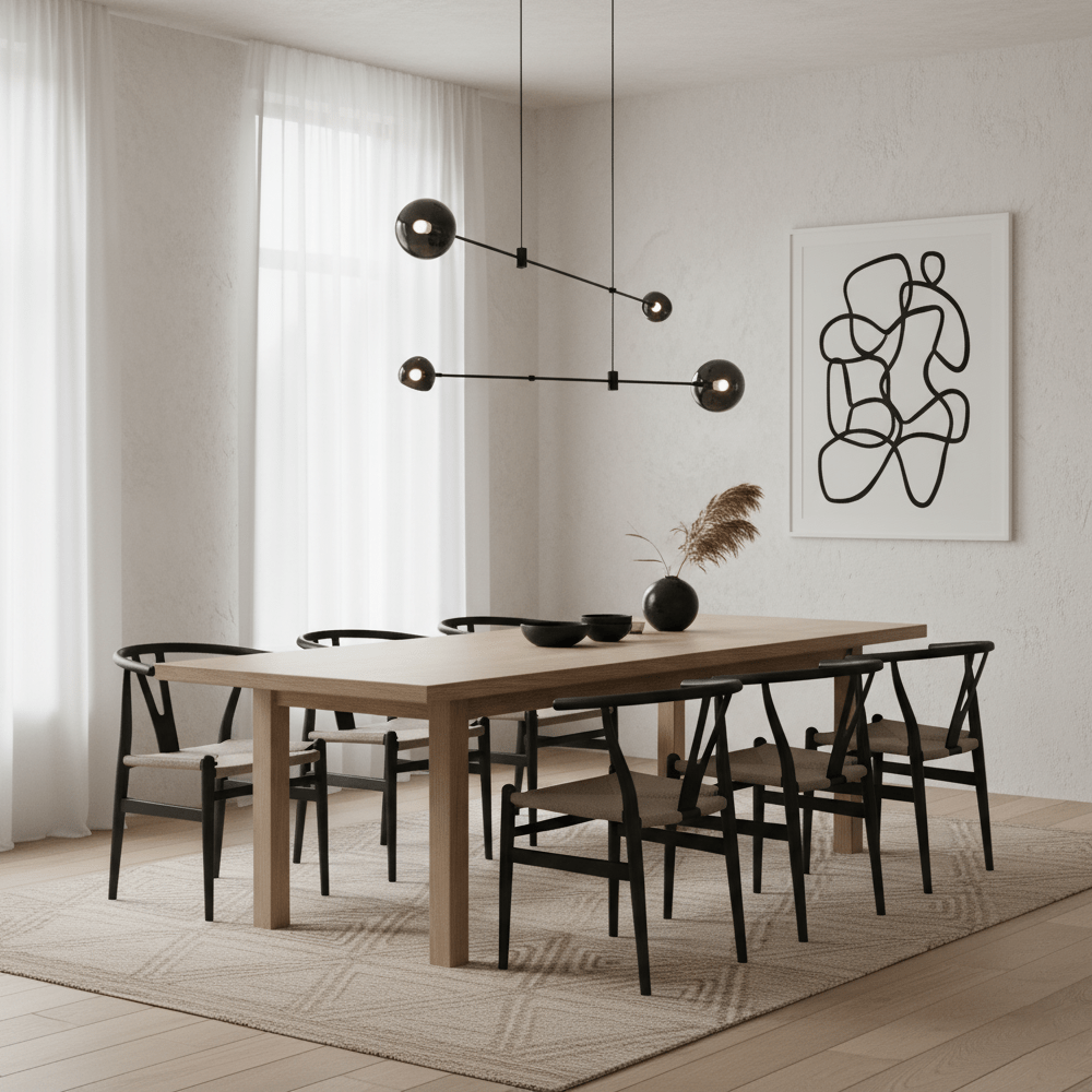 Elegant Black Chandelier Light with Adjustable Height | Modern Design for Stylish Dining Room Illumination 4