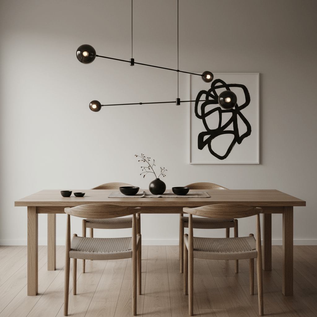 Elegant Black Chandelier Light with Adjustable Height | Modern Design for Stylish Dining Room Illumination 6