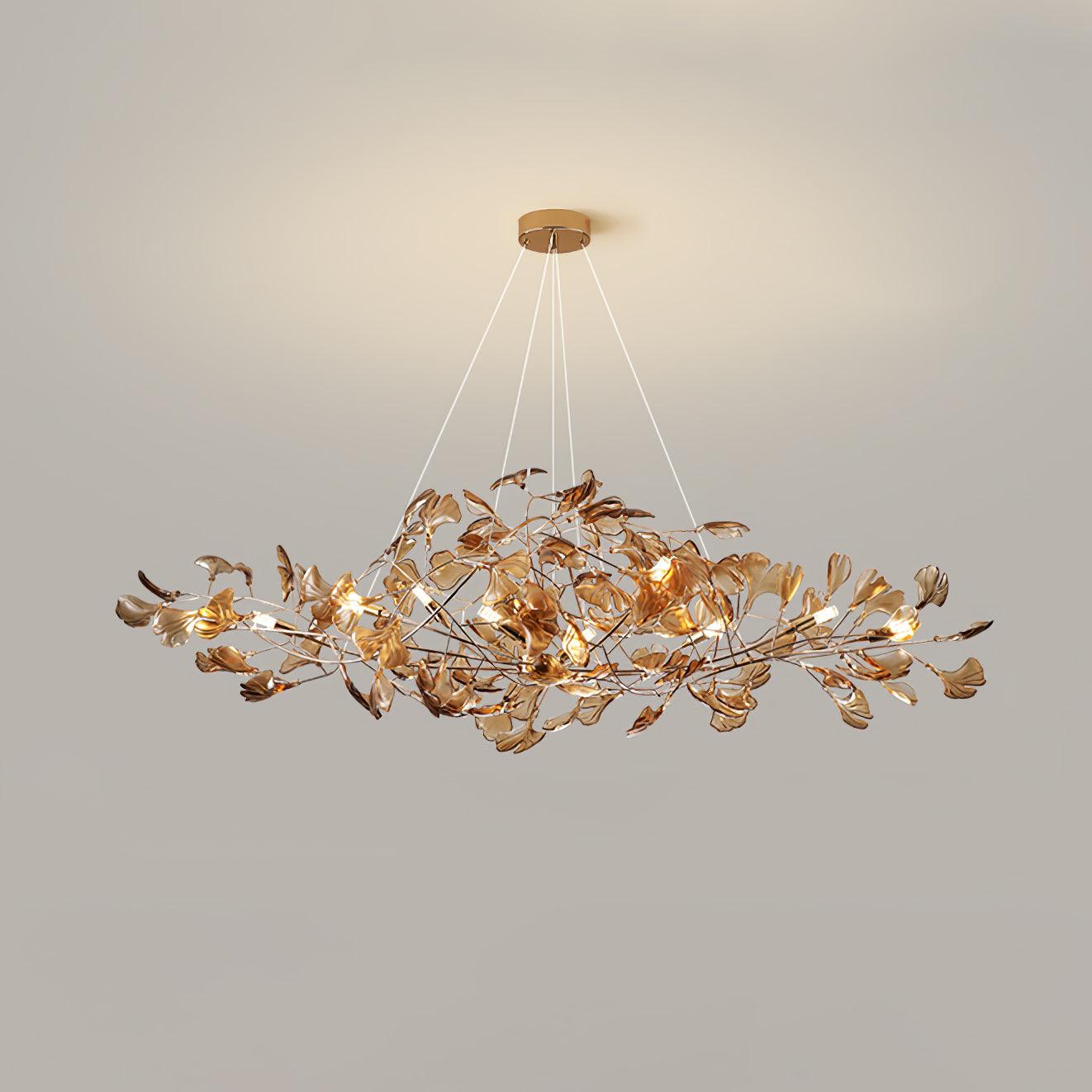 Elegant Ginkgo Leaf Chandelier | Modern Gold Lighting Fixture with Adjustable Branches for Stunning Dining Room Decor 13