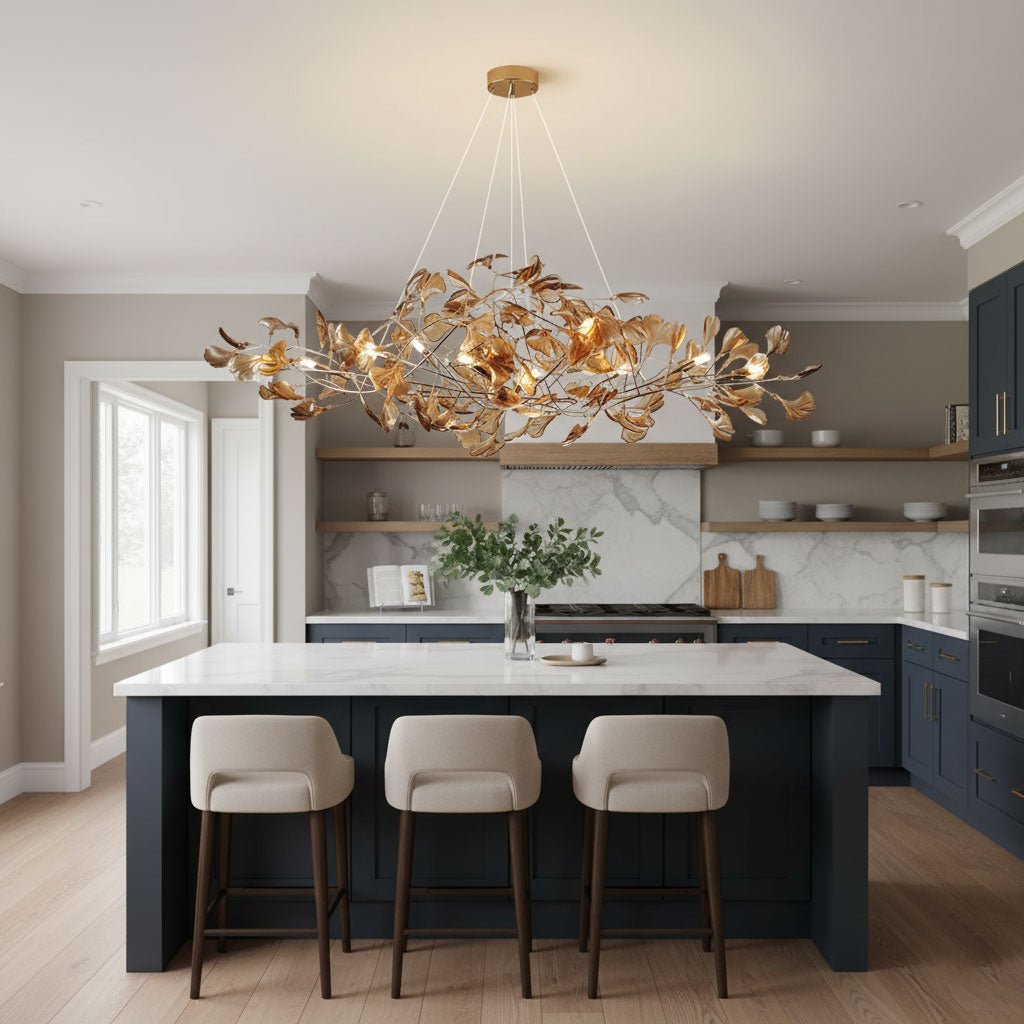 Elegant Ginkgo Leaf Chandelier | Modern Gold Lighting Fixture with Adjustable Branches for Stunning Dining Room Decor 7