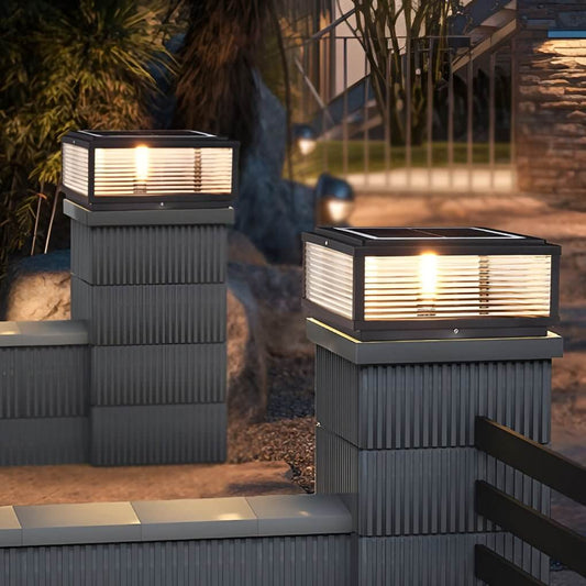 Elegant Solar Lights Outdoor | Ribbed Glass Pillar Light for Ambient Landscape Lighting 0