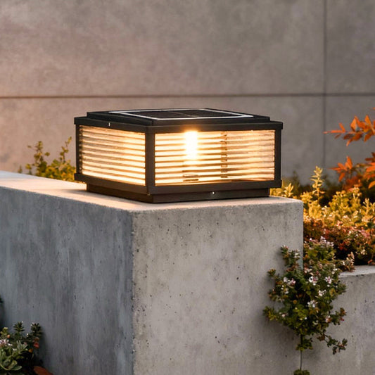 Elegant Solar Lights Outdoor | Ribbed Glass Pillar Light for Ambient Landscape Lighting 1
