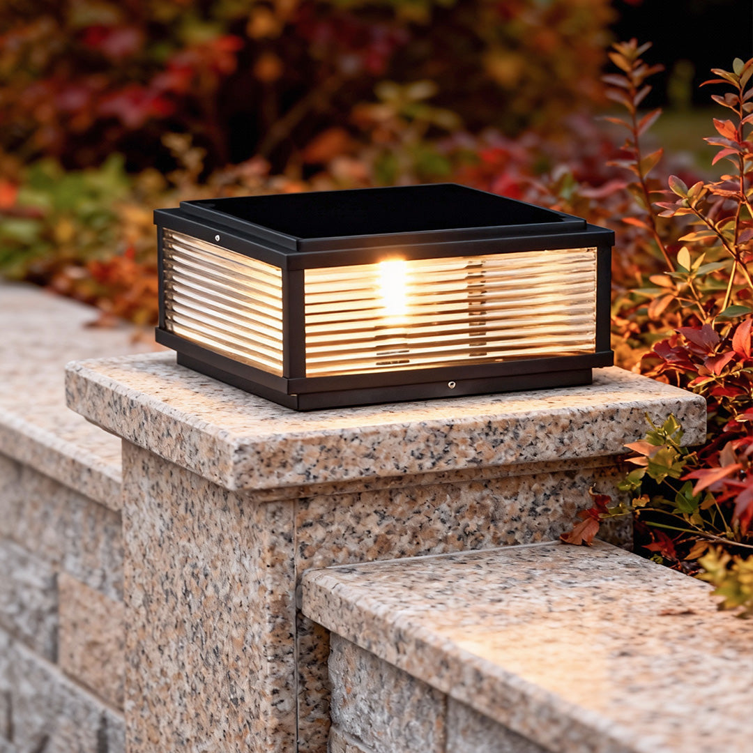 Elegant Solar Lights Outdoor | Ribbed Glass Pillar Light for Ambient Landscape Lighting 2
