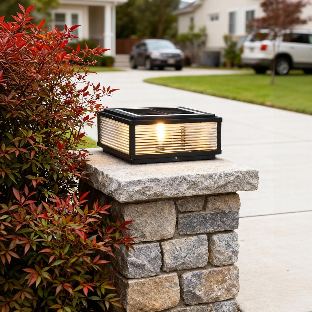 Elegant Solar Lights Outdoor | Ribbed Glass Pillar Light for Ambient Landscape Lighting 3