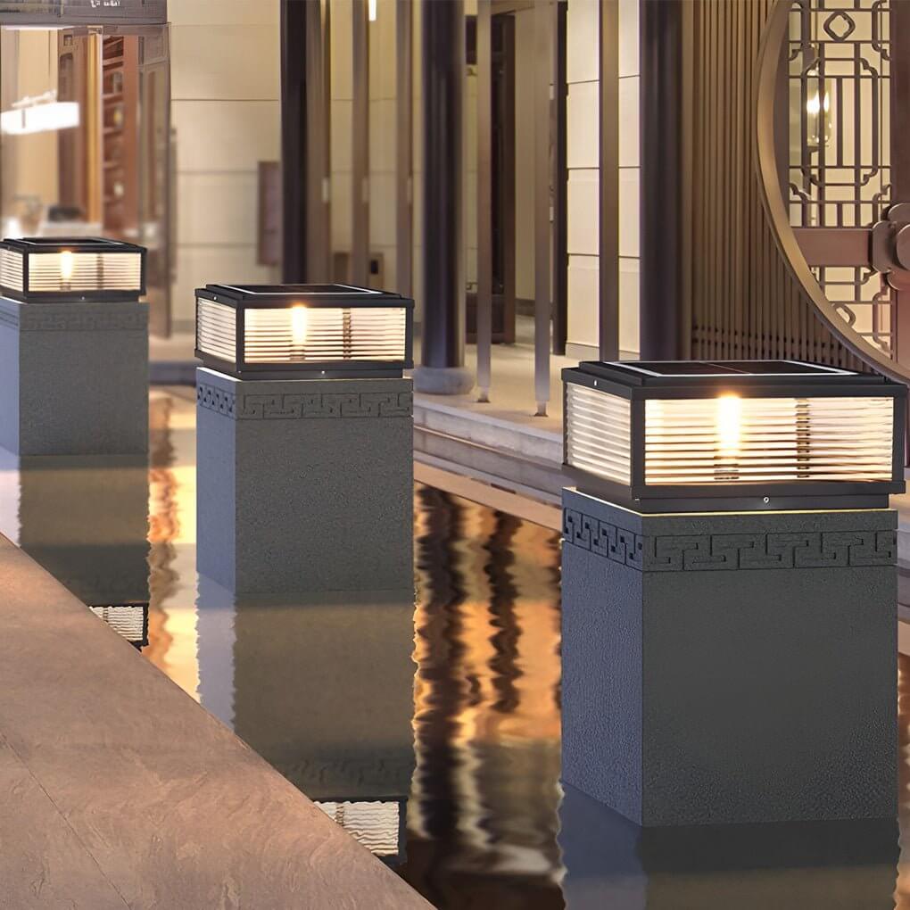 Elegant Solar Lights Outdoor | Ribbed Glass Pillar Light for Ambient Landscape Lighting 5
