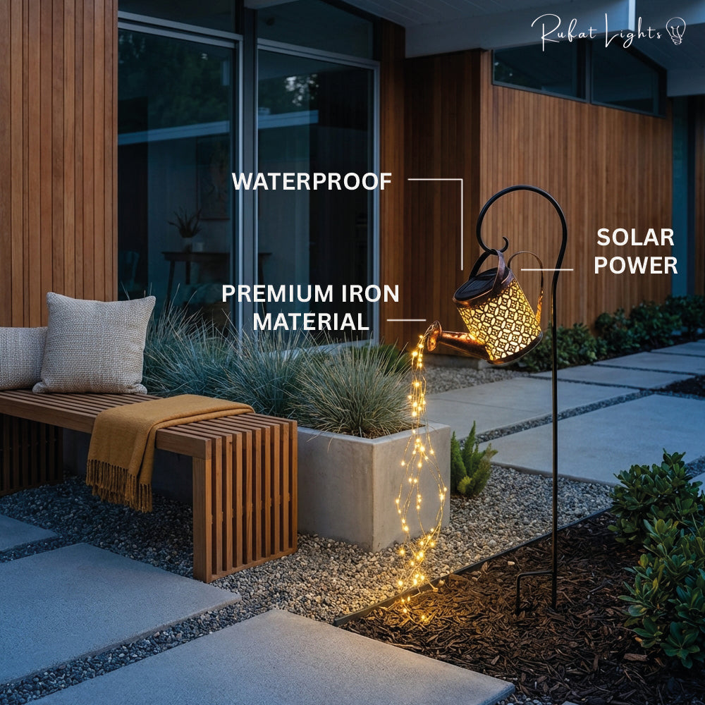 Elegant Solar Outdoor Lamp | Watering Can Design with Warm White LED Light | Eco-Friendly Garden Lights for Sustainable Illumination 2