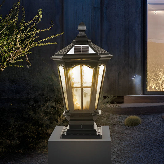 Elegant Stone Pillar Light | Solar Landscape Lighting with Retro Design | Dual Power Options for Outdoor Ambiance 0