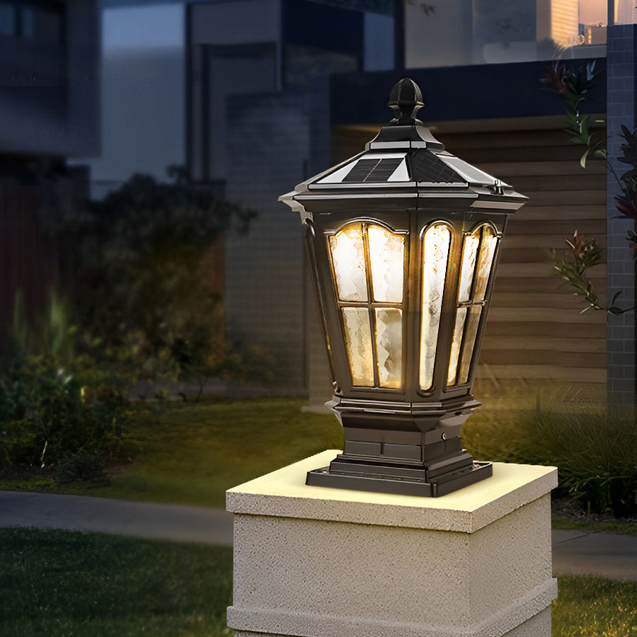 Elegant Stone Pillar Light | Solar Landscape Lighting with Retro Design | Dual Power Options for Outdoor Ambiance 1