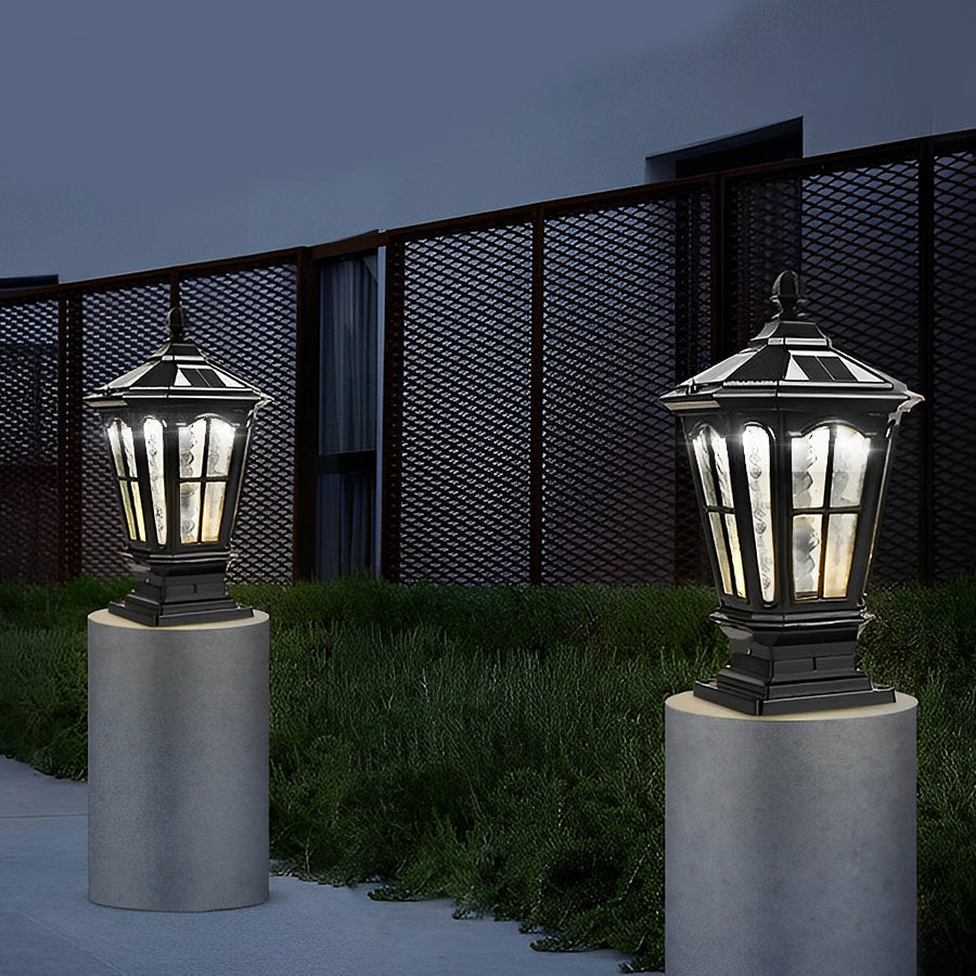 Elegant Stone Pillar Light | Solar Landscape Lighting with Retro Design | Dual Power Options for Outdoor Ambiance 2