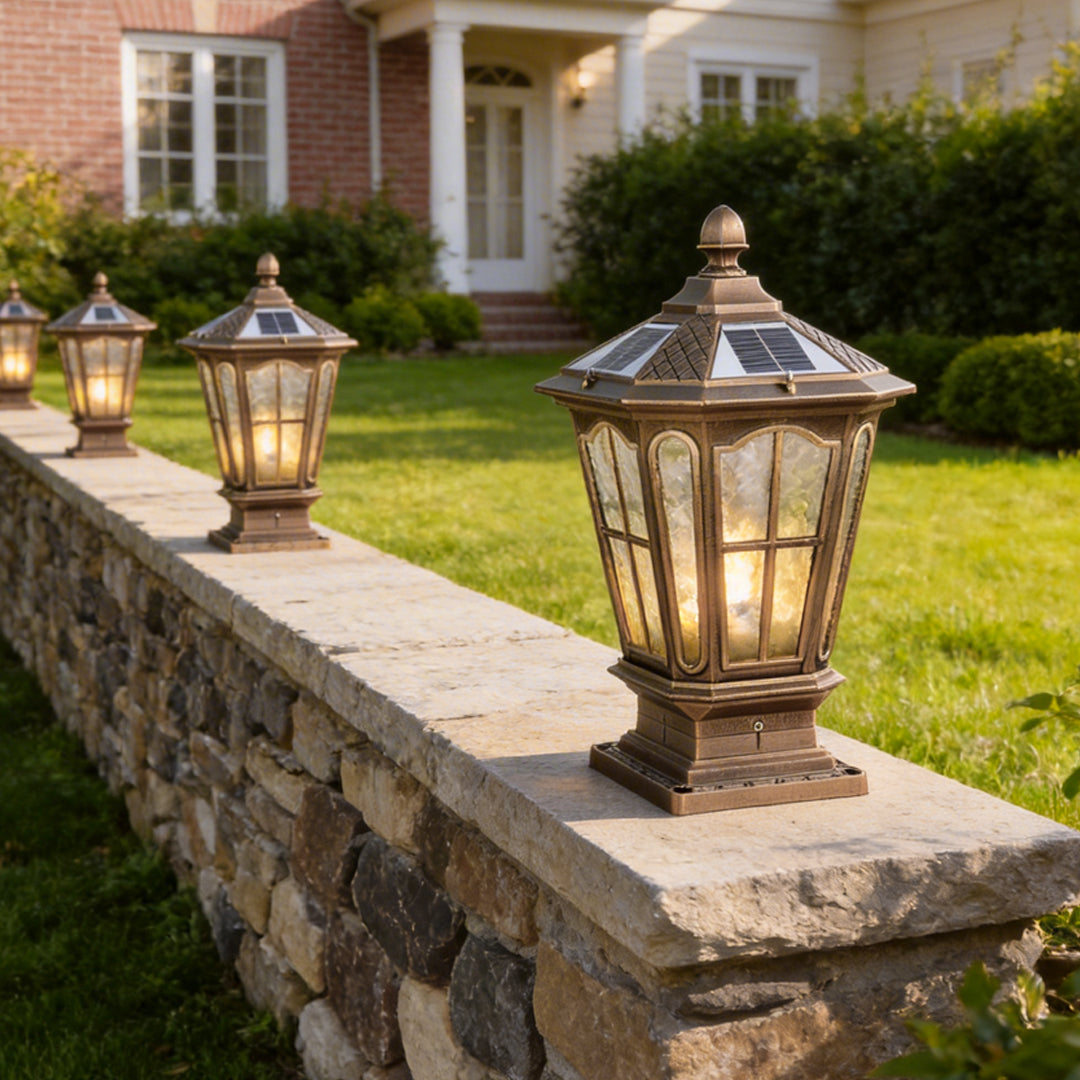 Elegant Stone Pillar Light | Solar Landscape Lighting with Retro Design | Dual Power Options for Outdoor Ambiance 4