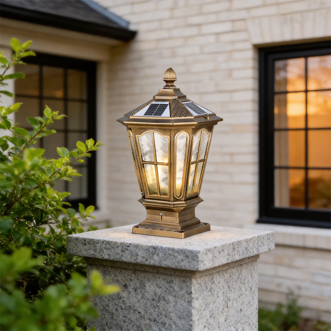 Elegant Stone Pillar Light | Solar Landscape Lighting with Retro Design | Dual Power Options for Outdoor Ambiance 5