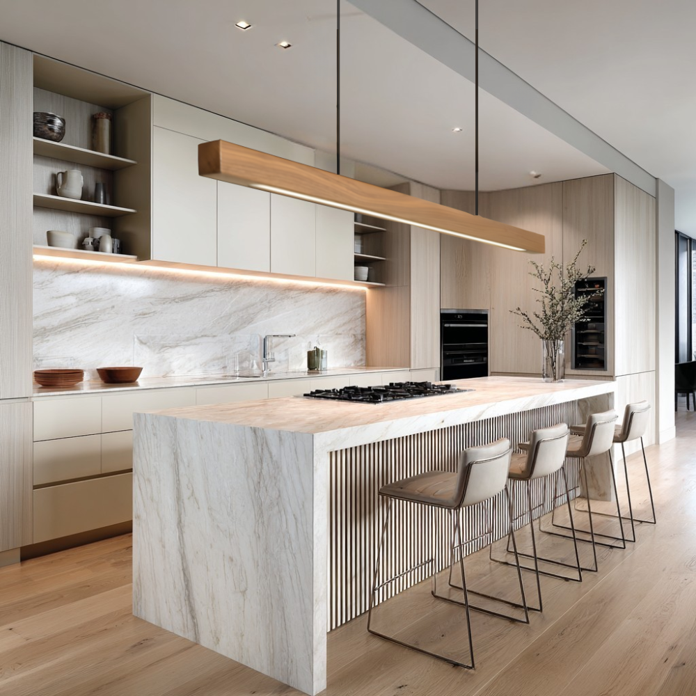 Elegant Wood Linear Suspension Chandelier Light with Dimmable LED & Adjustable Length for Modern Dining Rooms 3