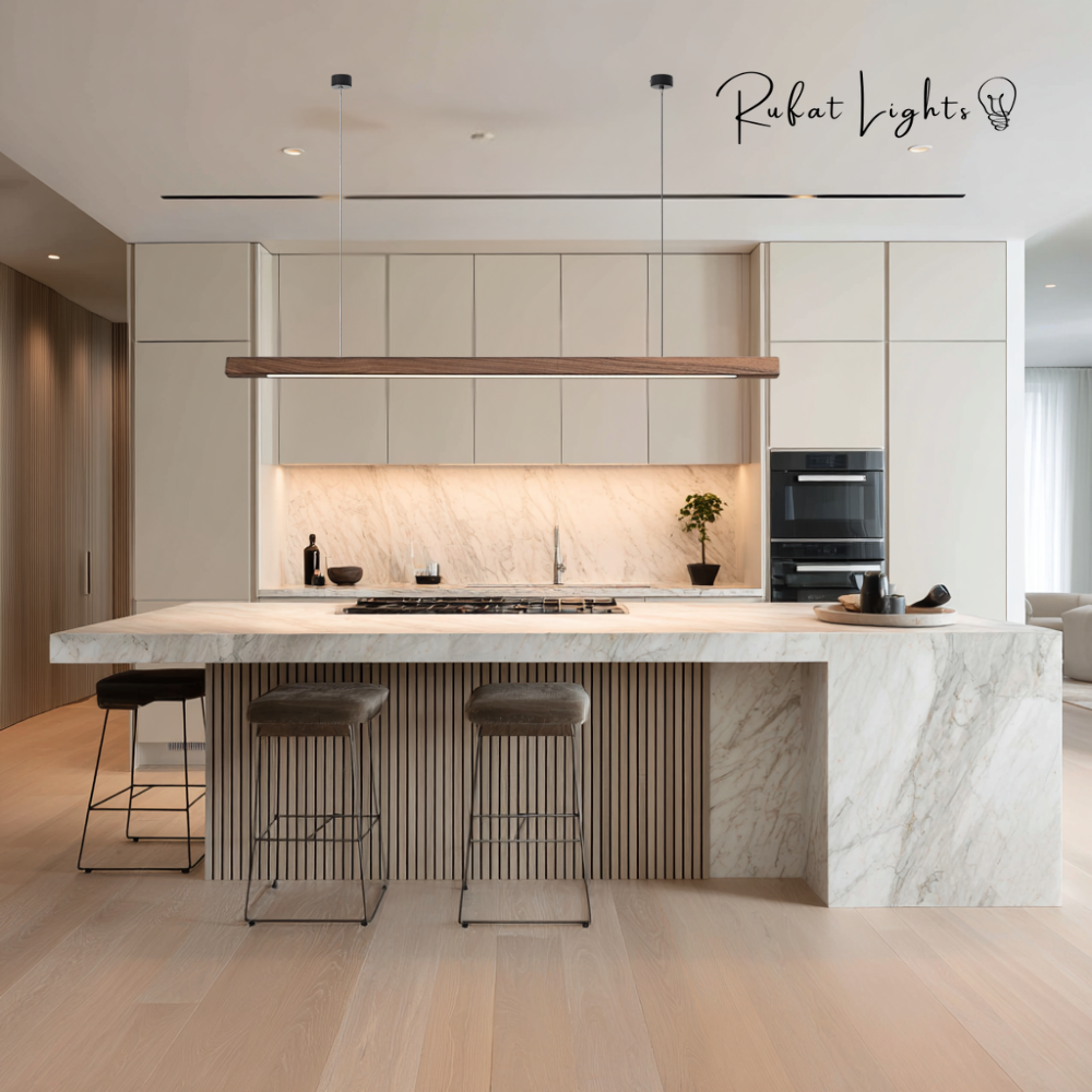 Elegant Wood Linear Suspension Chandelier Light with Dimmable LED & Adjustable Length for Modern Dining Rooms 5