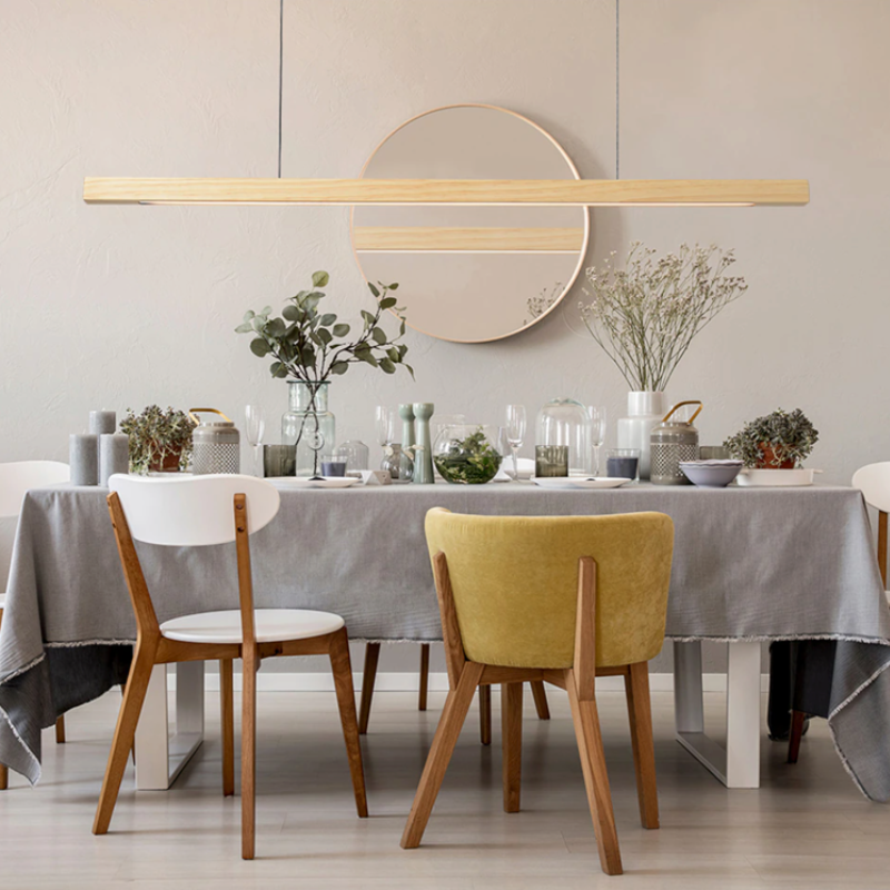 Elegant Wood Linear Suspension Chandelier Light with Dimmable LED & Adjustable Length for Modern Dining Rooms 7