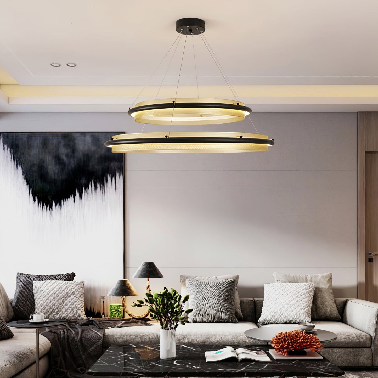 Elegant | Modern Black Chandelier with Adjustable Height | Luxurious LED Lighting for Dining Room Ambiance 2