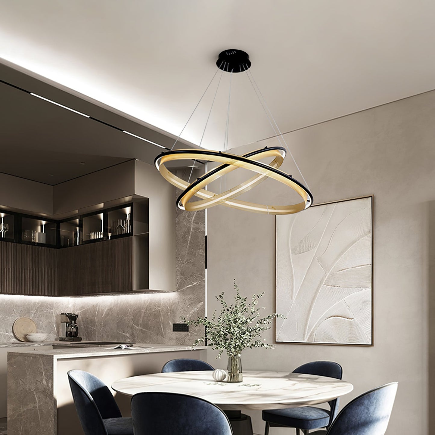 Elegant | Modern Black Chandelier with Adjustable Height | Luxurious LED Lighting for Dining Room Ambiance 7