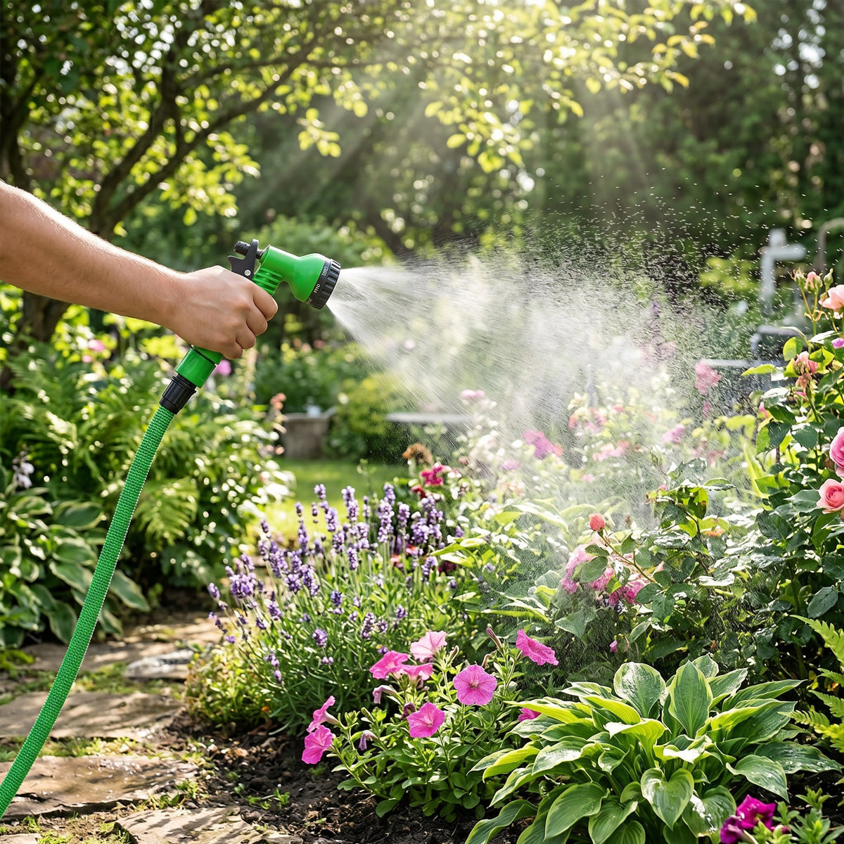 Flexible Garden Hose | 25ft Expandable Water Hose with Multi-Function Spray Gun | Durable Design for Efficient Cleaning and Watering