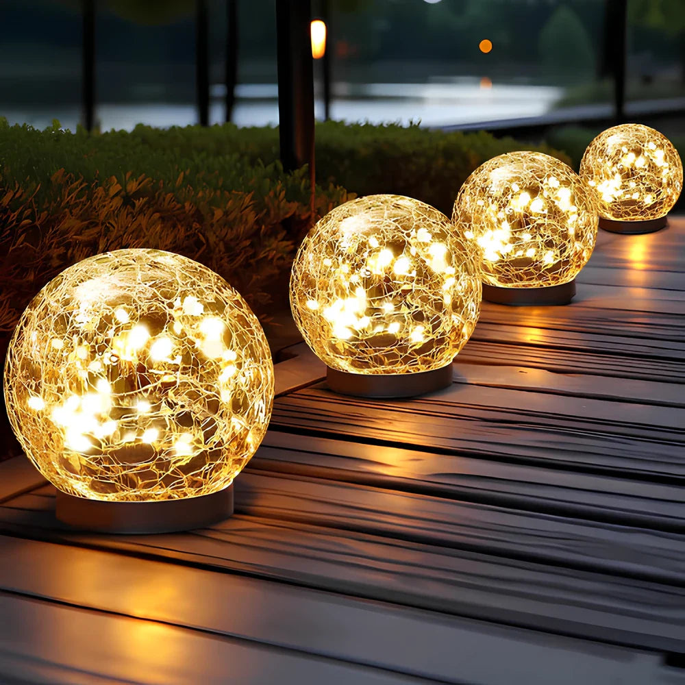 Garden Glow | Solar Garden Lights with Crackle Glass Design | Automatic Dusk Sensor for Outdoor Illumination 0