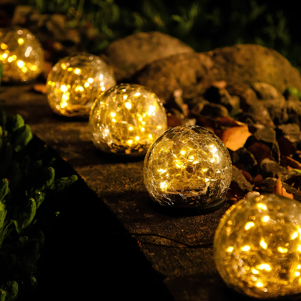 Garden Glow | Solar Garden Lights with Crackle Glass Design | Automatic Dusk Sensor for Outdoor Illumination 2