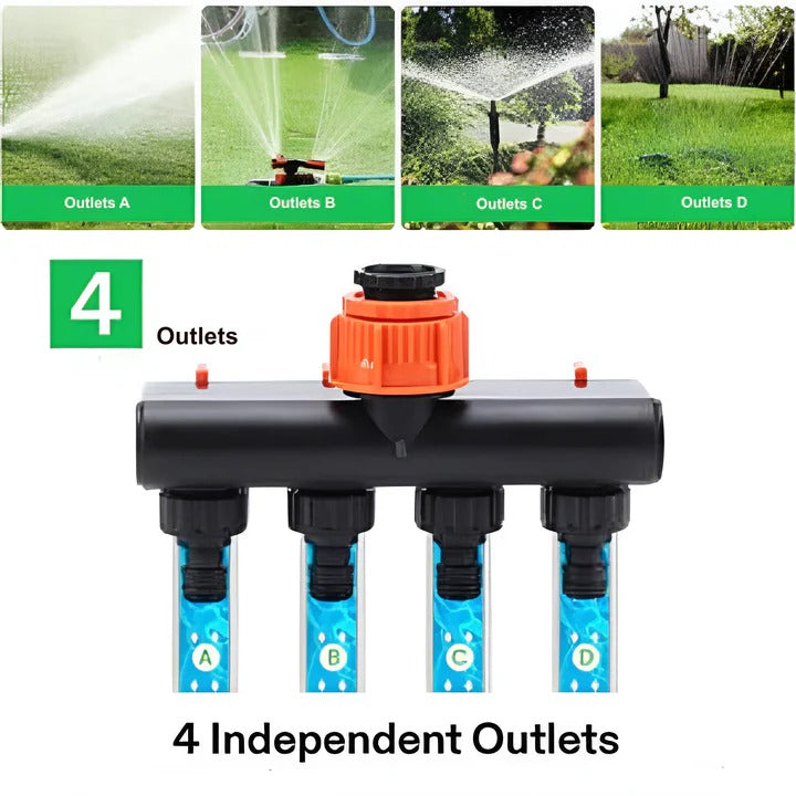 Garden Hose Splitter | 4-Way Brass Hose Splitter with Adjustable Flow Valves | Durable Design for Efficient Watering 1