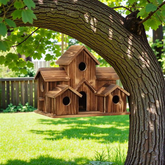 Handcrafted Wooden Birdhouse with 6 Nesting Chambers | Rustic Design for Small Birds 1