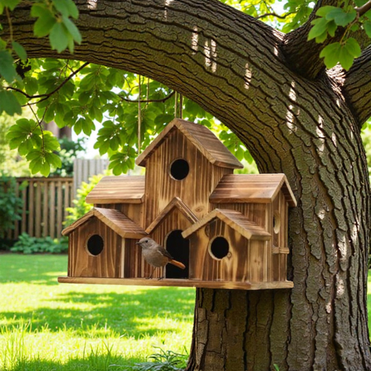 Handcrafted Wooden Birdhouse with 6 Nesting Chambers | Rustic Design for Small Birds 2