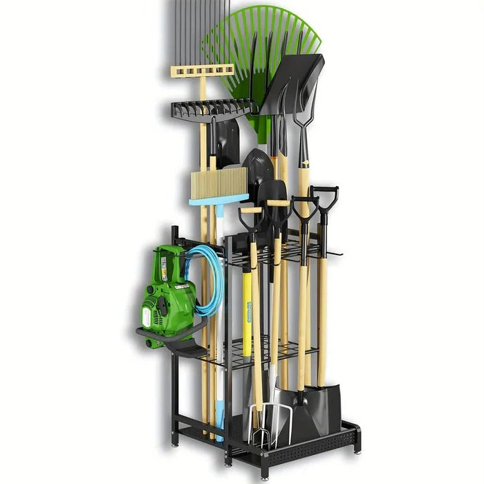 Heavy-Duty Garden Tool Rack | Three-Tier Storage with Optional Wheels | Efficient Organizer for Sheds and Garages 0