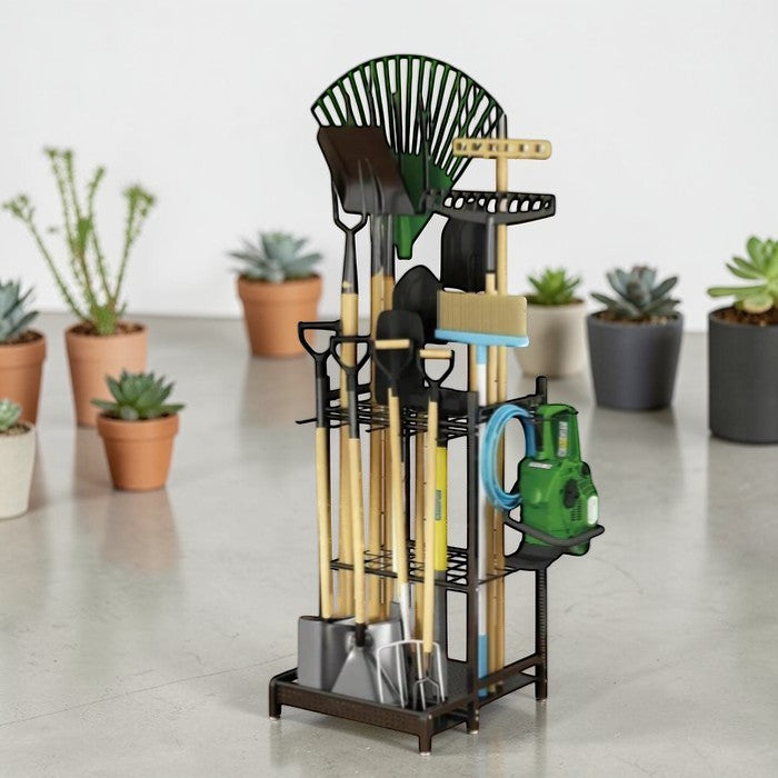 Heavy-Duty Garden Tool Rack | Three-Tier Storage with Optional Wheels | Efficient Organizer for Sheds and Garages 2