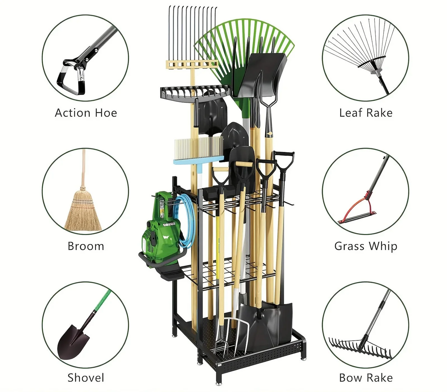 Heavy-Duty Garden Tool Rack | Three-Tier Storage with Optional Wheels | Efficient Organizer for Sheds and Garages 3