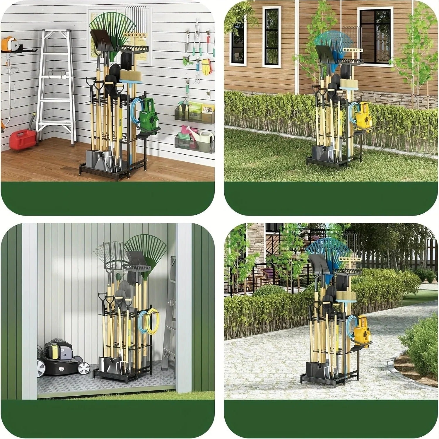 Heavy-Duty Garden Tool Rack | Three-Tier Storage with Optional Wheels | Efficient Organizer for Sheds and Garages 4