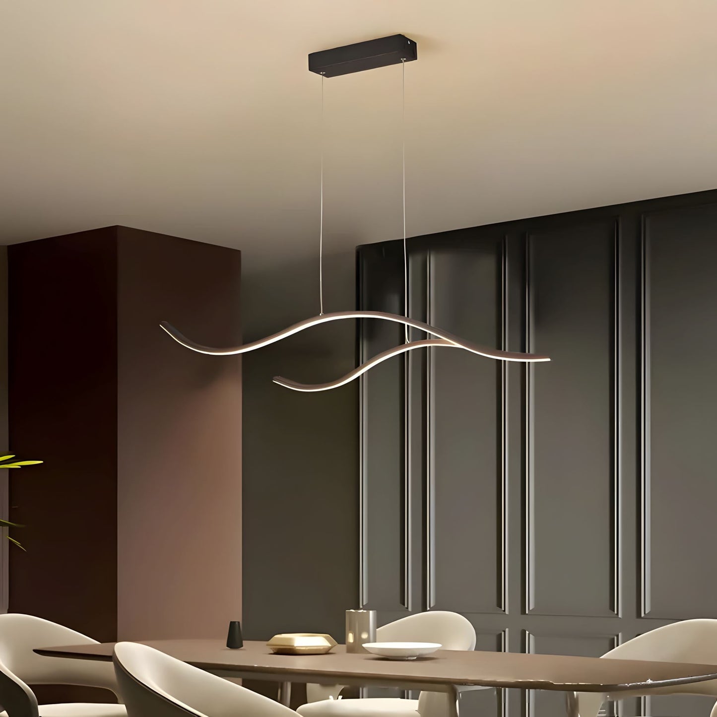 Modern Waves | LED Chandelier Light with Adjustable Height & Dimmable Features | Elegant Lighting for Dining Room Ambiance 0