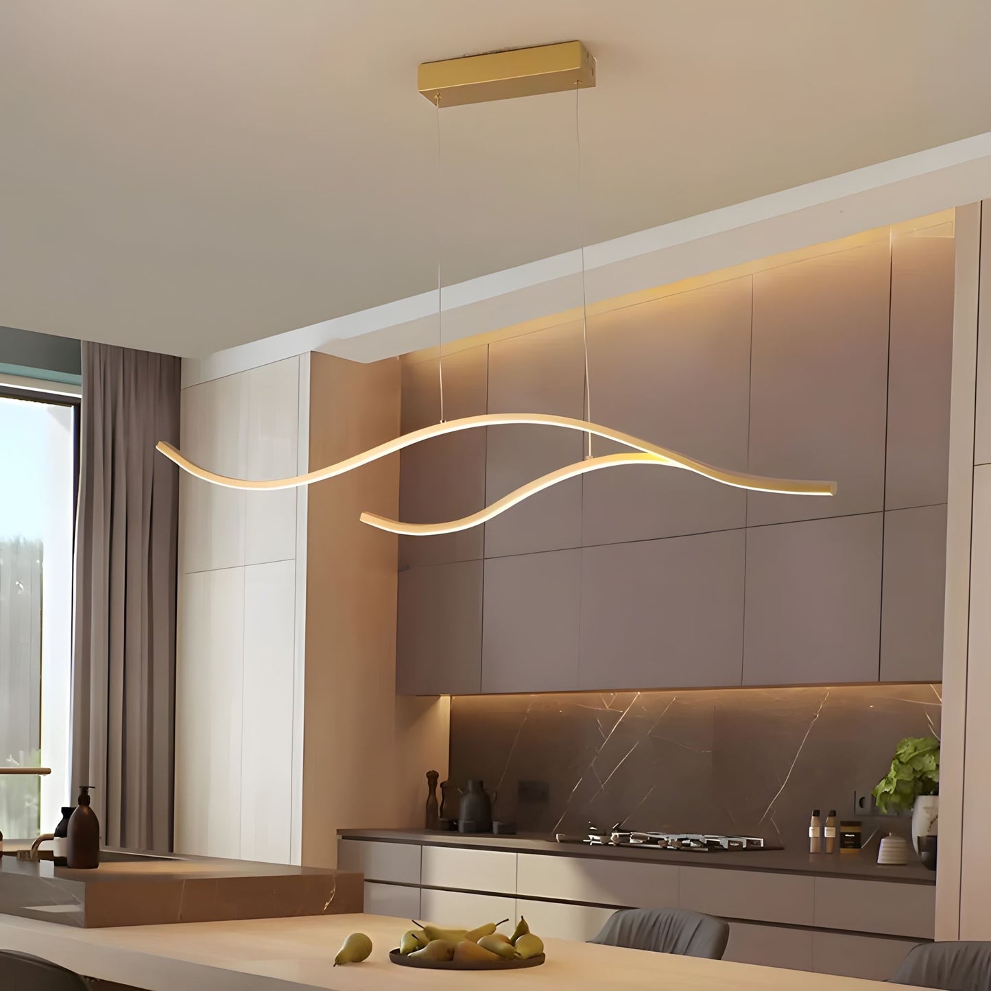 Modern Waves | LED Chandelier Light with Adjustable Height & Dimmable Features | Elegant Lighting for Dining Room Ambiance 2