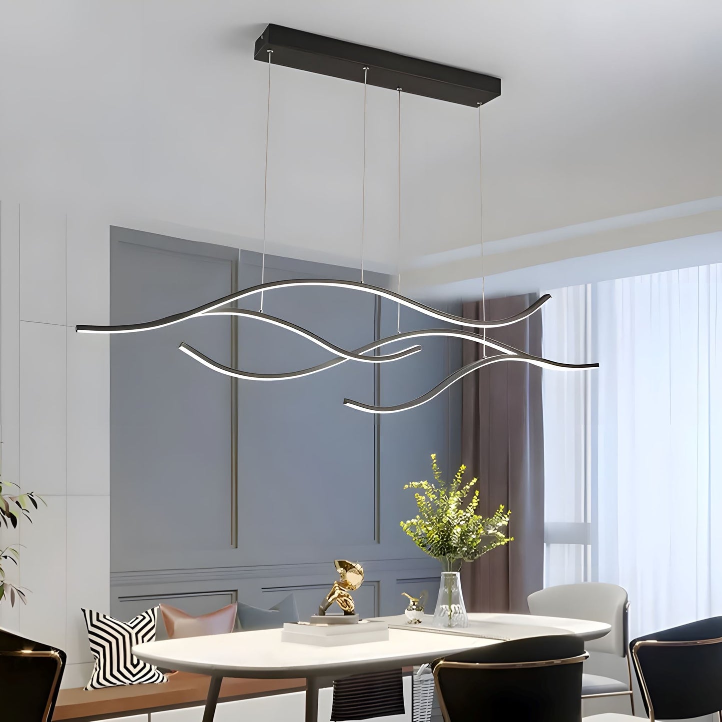 Modern Waves | LED Chandelier Light with Adjustable Height & Dimmable Features | Elegant Lighting for Dining Room Ambiance 3