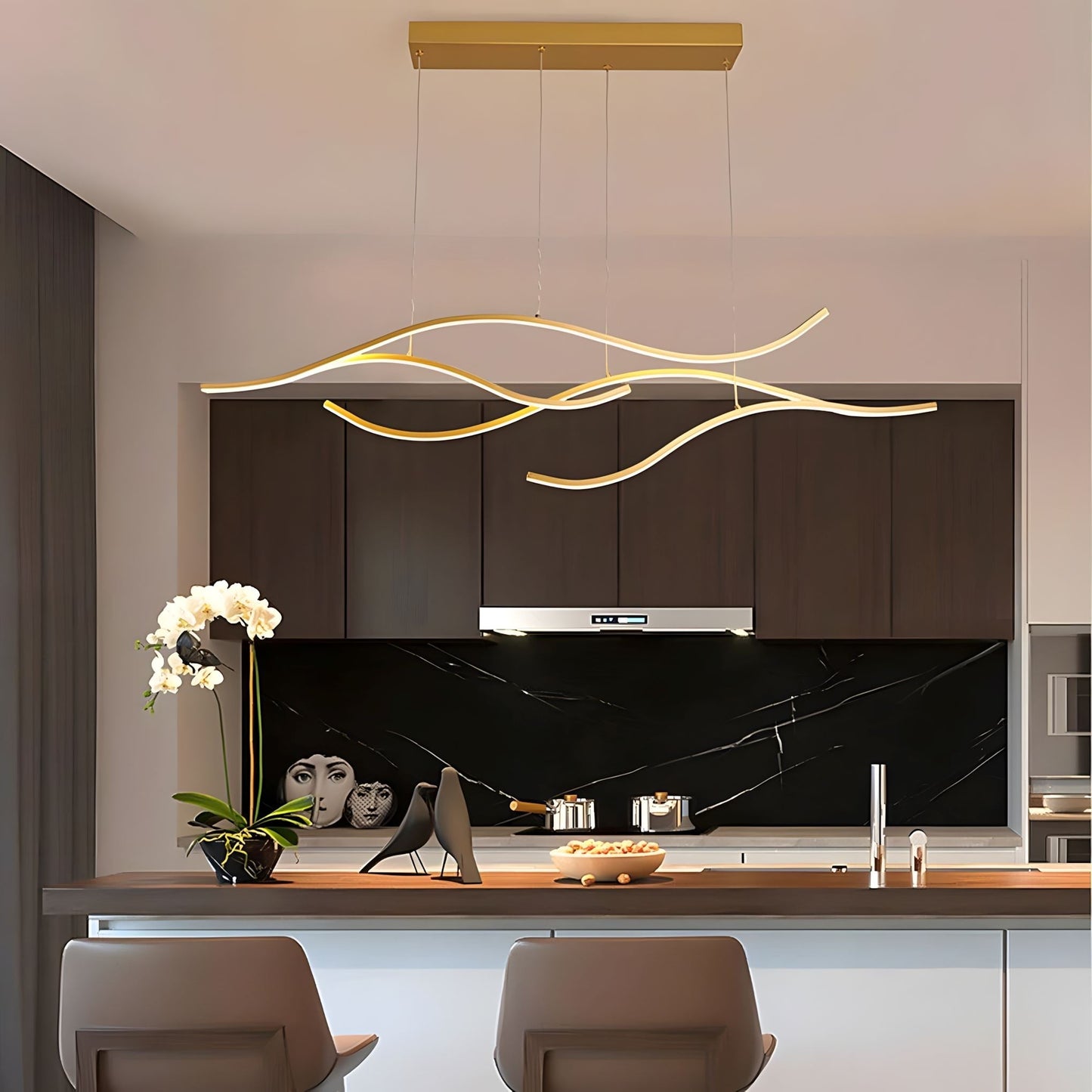 Modern Waves | LED Chandelier Light with Adjustable Height & Dimmable Features | Elegant Lighting for Dining Room Ambiance 4