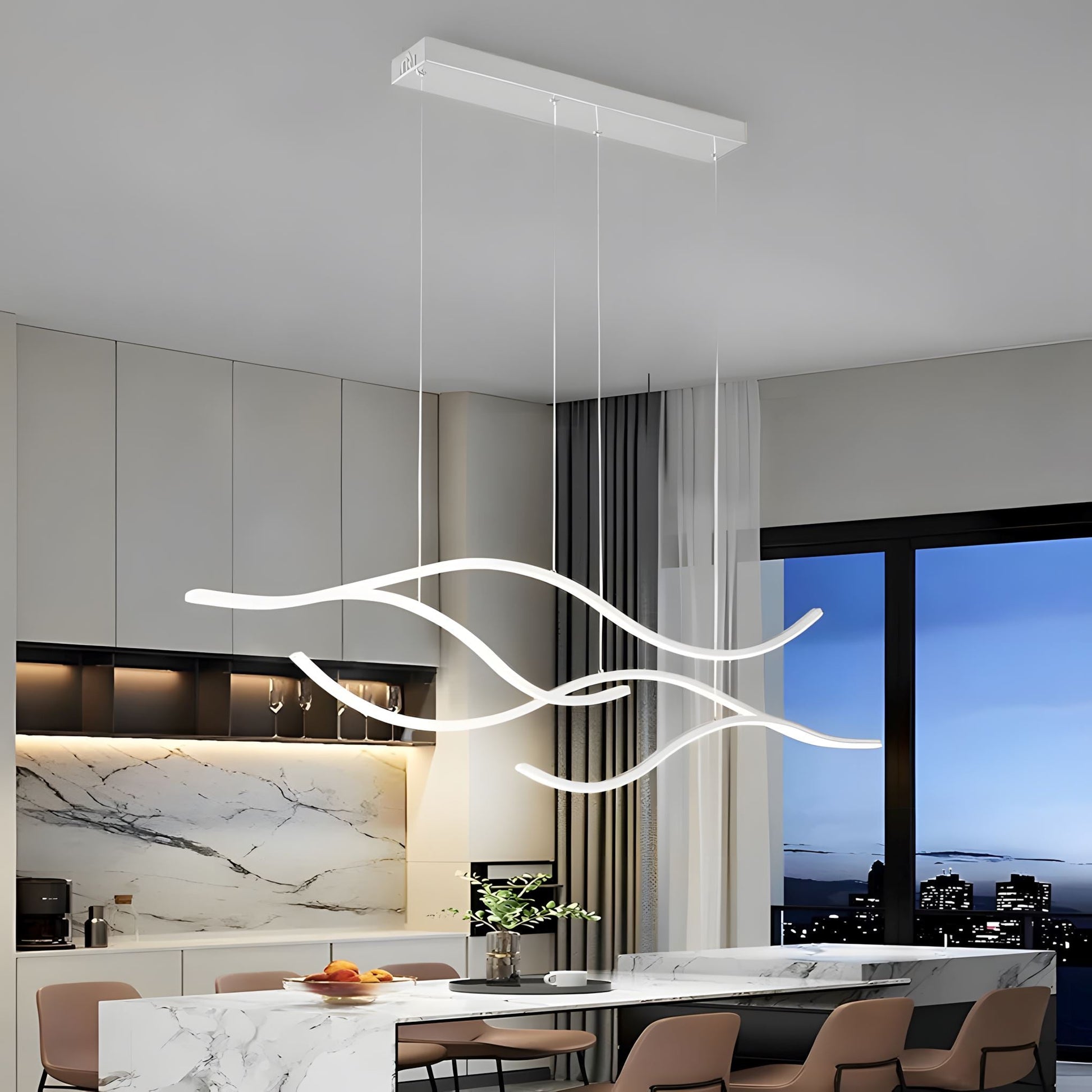 Modern Waves | LED Chandelier Light with Adjustable Height & Dimmable Features | Elegant Lighting for Dining Room Ambiance 7