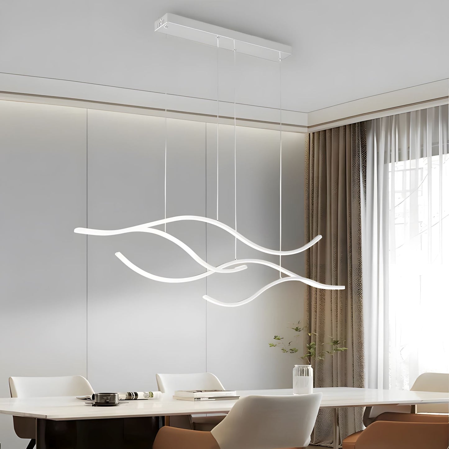 Modern Waves | LED Chandelier Light with Adjustable Height & Dimmable Features | Elegant Lighting for Dining Room Ambiance 8