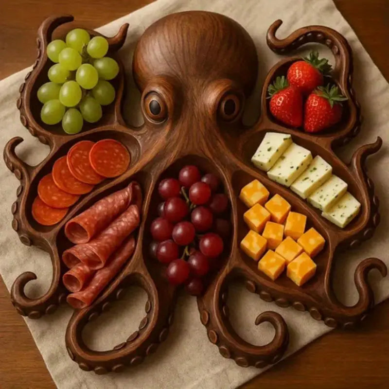 Oceanic Charm | Rustic Serving Platter with Unique Octopus Design | Handcrafted Wood Board for Memorable Gatherings 0